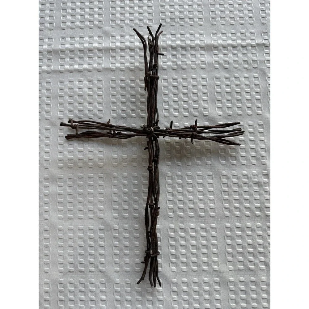 Authentic Reclaimed Barbed Wire Cross - Vintage Rusty Metal Christian Wall Art.